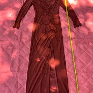 Red and Gold Pleated Long Sleeve Cocktail Gown